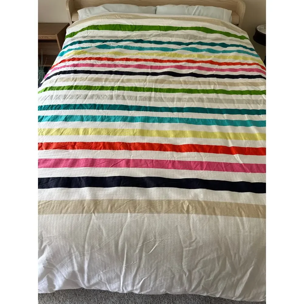Twin Kate Spade Candy Stripe Duvet Cover Brightly Colored with White Background